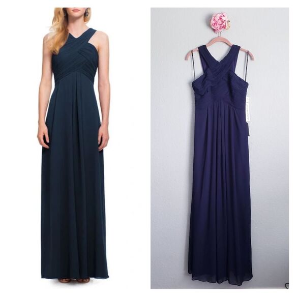 Bill Levkoff Dresses & Skirts - Levkoff Crisscross‎ Neck Chiffon A-line Navy Gown